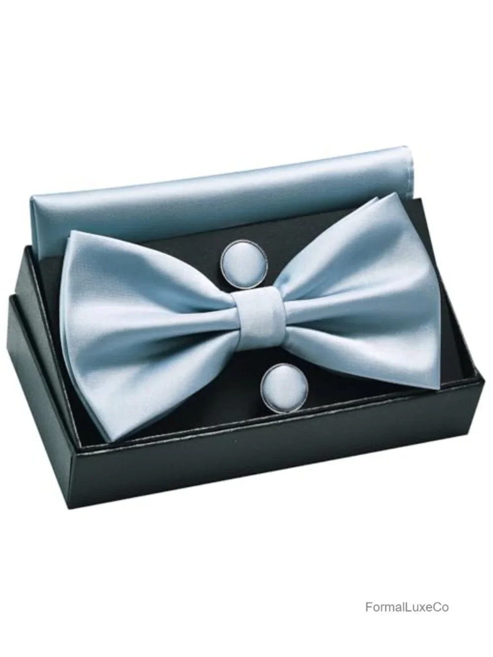 Pre-tied Bow Tie Pocket Square Cufflink Set Gift Box Adjustable Silk Blend